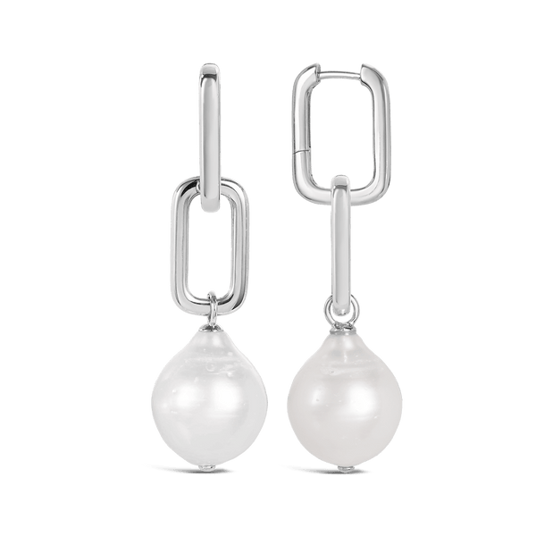 Paperclip Baroque South Sea Pearl Drop Earrings in Silver Hardy Brothers Jewellers