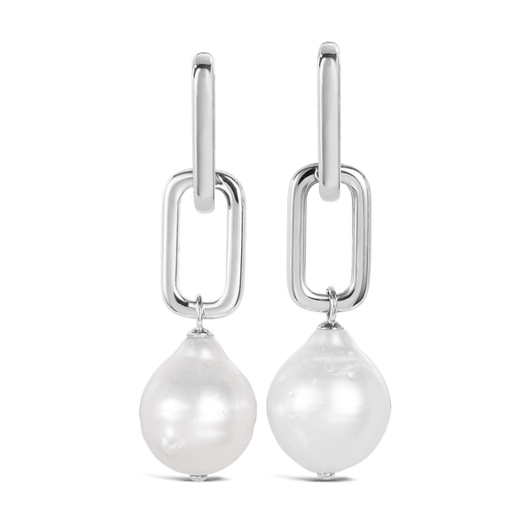 Paperclip Baroque South Sea Pearl Drop Earrings in Silver Hardy Brothers Jewellers