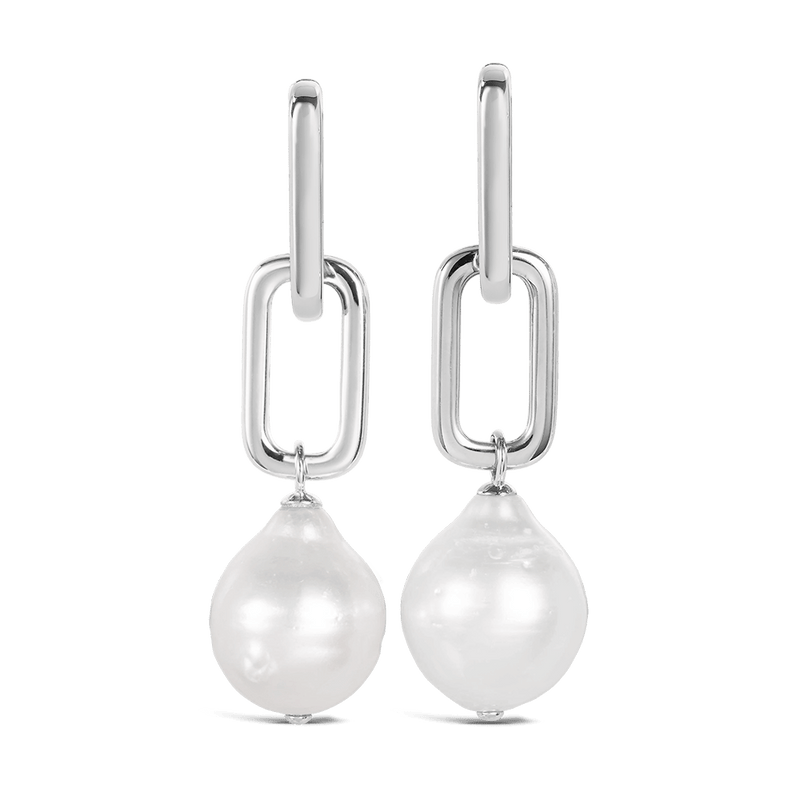 Paperclip Baroque South Sea Pearl Drop Earrings in Silver Hardy Brothers Jewellers