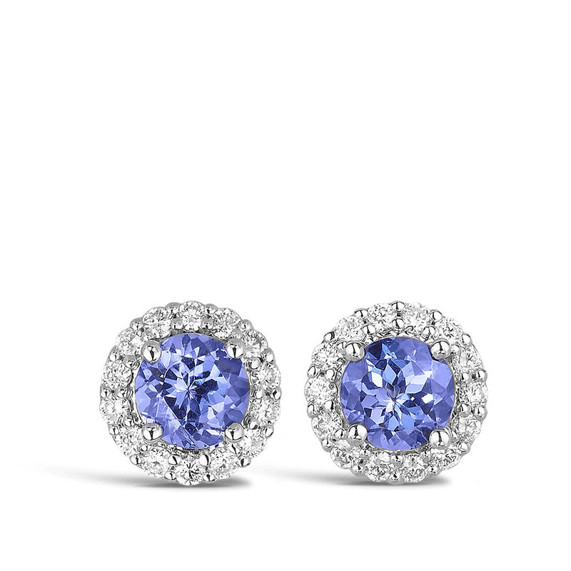 Tanzanite and Diamond Halo Earrings Hardy Brothers Jewellers
