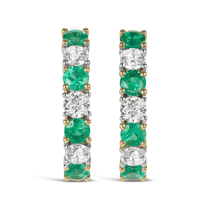 Yellow Gold Diamond and Emerald Huggies Hardy Brothers Jewellers