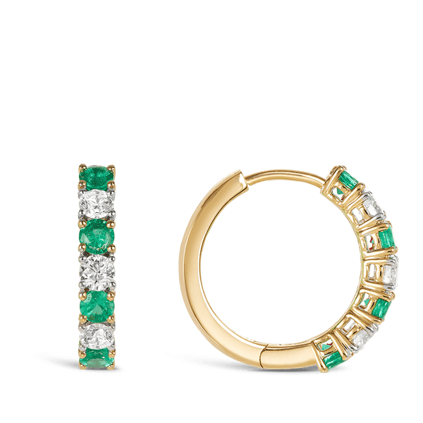 Yellow Gold Diamond and Emerald Huggies Hardy Brothers Jewellers