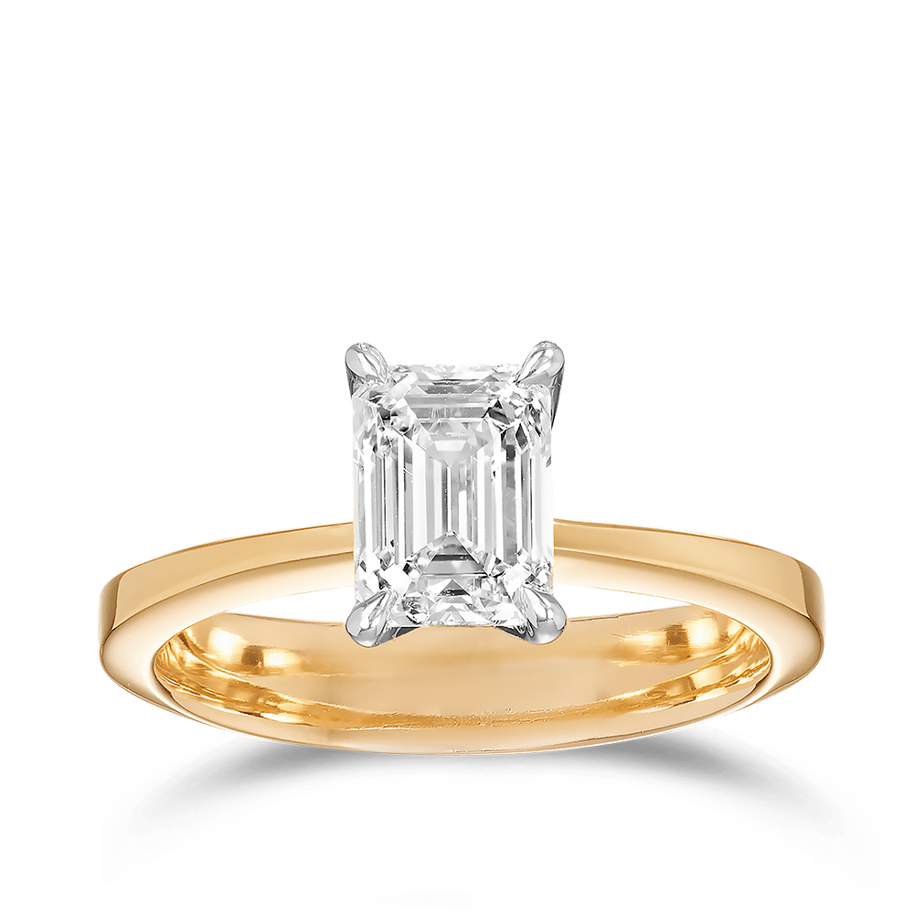 Paeonia 1.52 Carat Emerald Cut Solitaire Engagement Ring in 18ct Yellow Gold Hardy Brothers