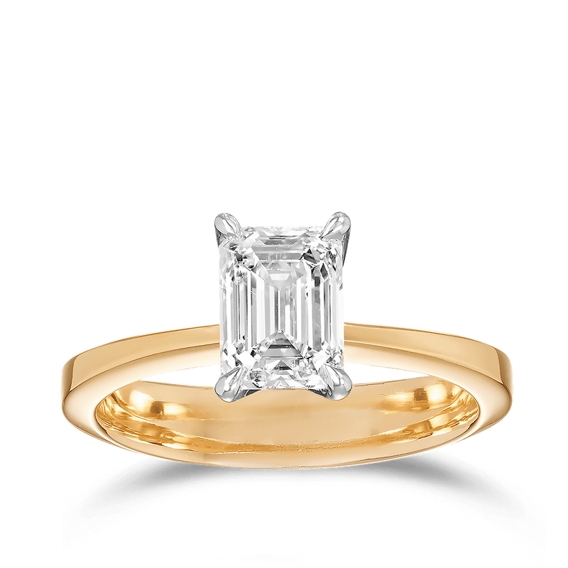 Paeonia 1.52 Carat Emerald Cut Solitaire Engagement Ring in 18ct Yellow Gold Hardy Brothers