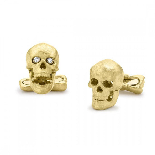 18ct Yellow Gold and Diamond Skull Cufflinks Hardy Brothers Jewellers