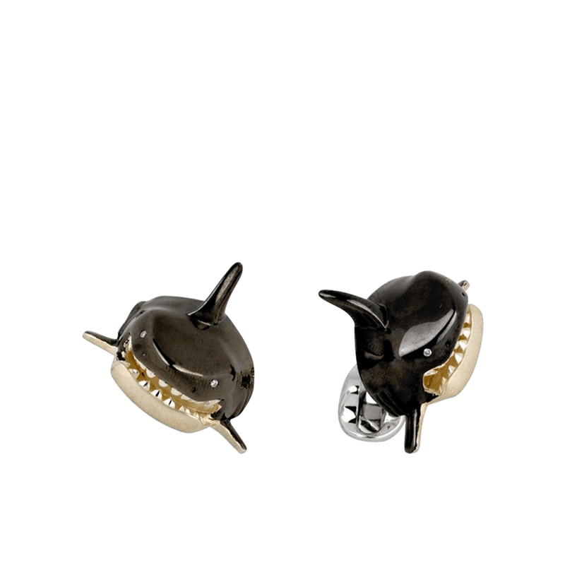 Sterling Silver Black Shark Cufflinks Hardy Brothers Jewellers