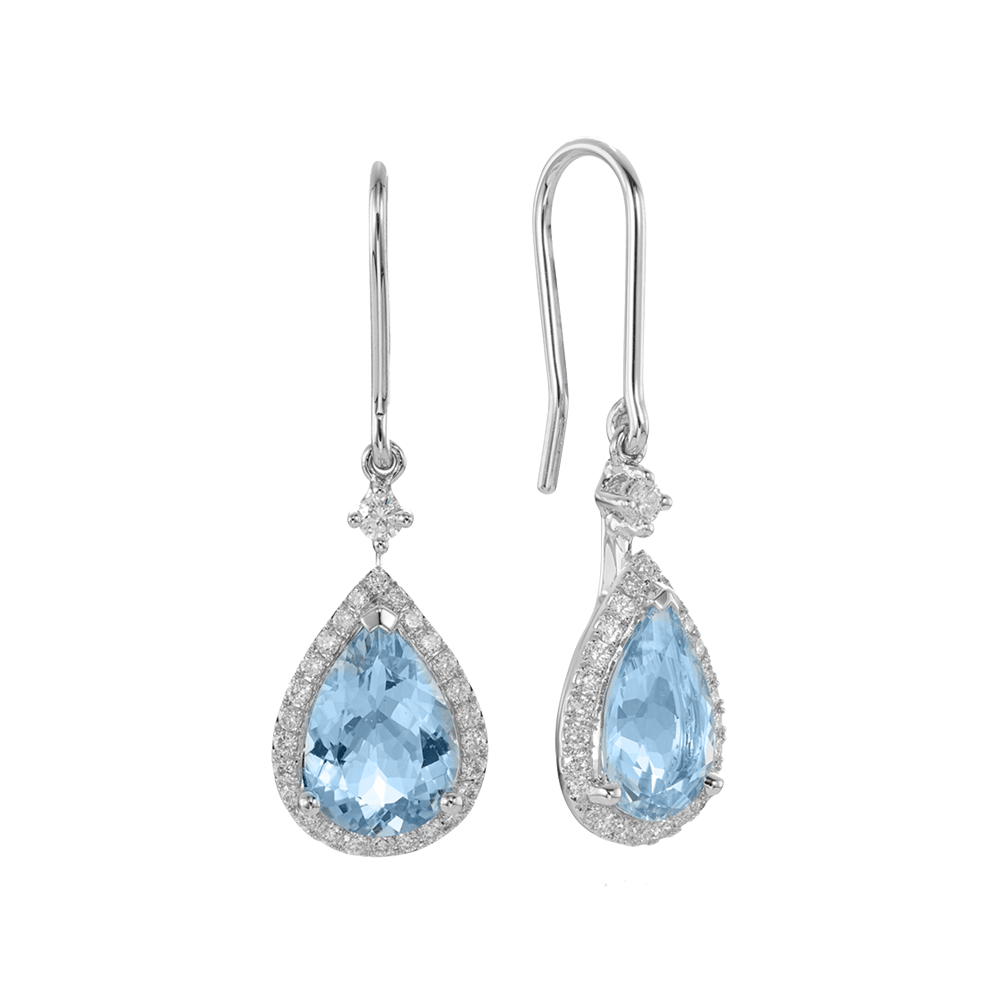 Aquamarine Drop Earrings with Diamonds in 18ct White Gold Hardy Brothers Jewellers 