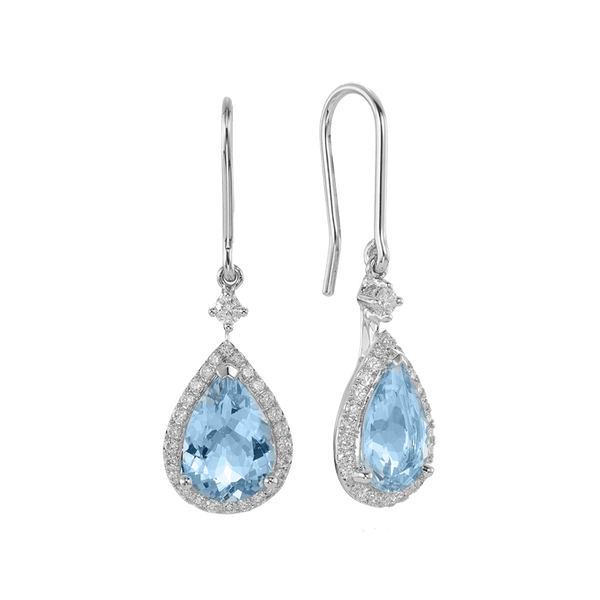 Aquamarine Drop Earrings with Diamonds in 18ct White Gold Hardy Brothers Jewellers 