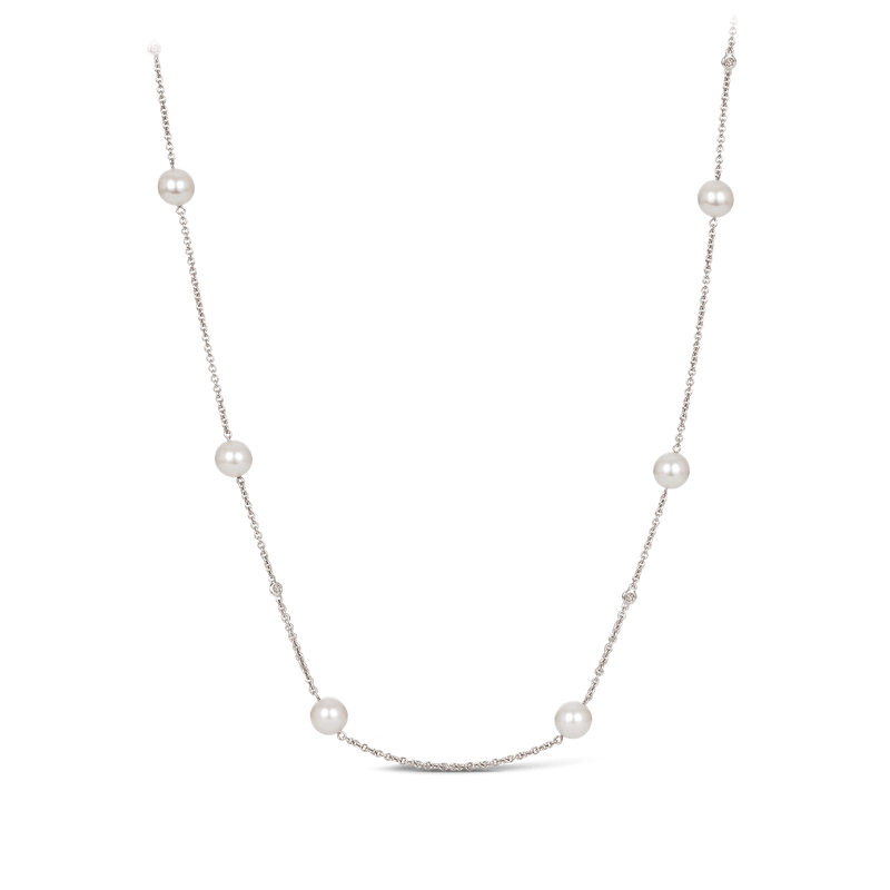 Diamond and Akoya Pearl Necklace in 18ct White Gold Hardy Brothers Jewellers