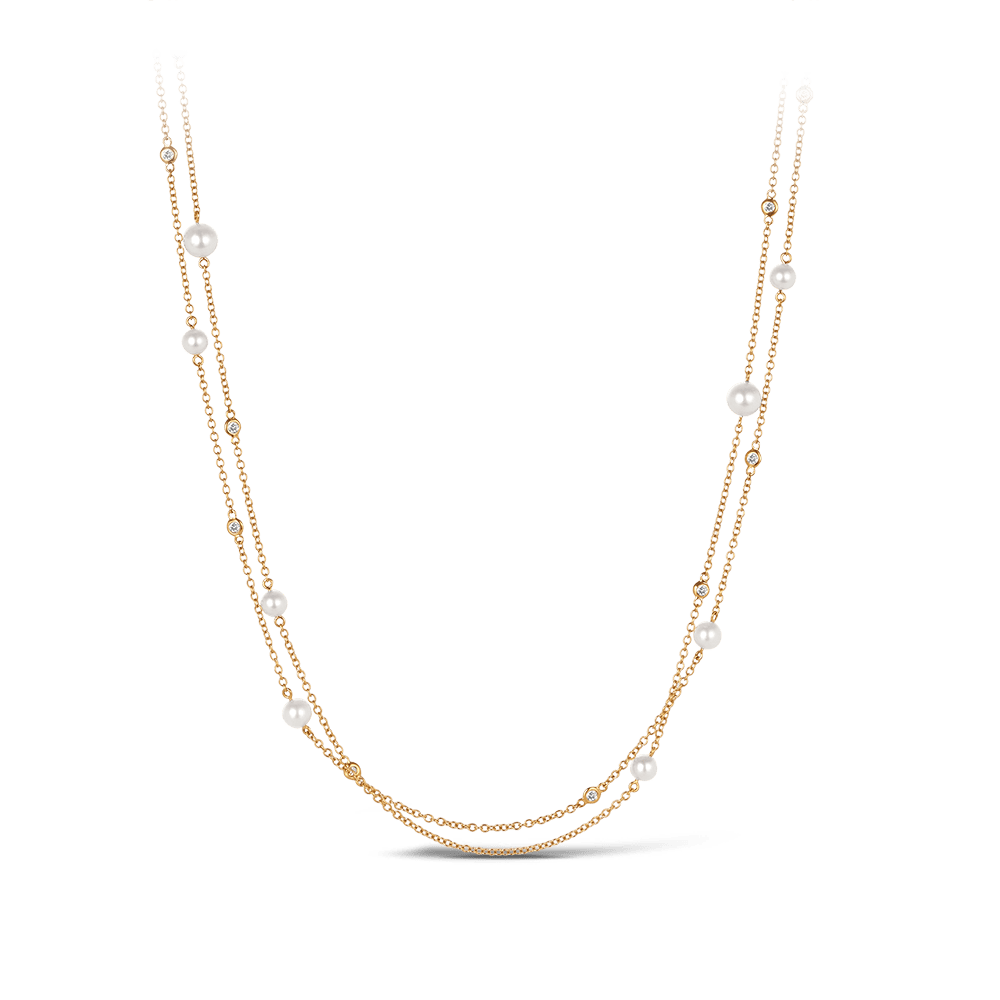 Diamond and Akoya Pearl Necklace in 18ct Yellow Gold Hardy Brothers Jewellers
