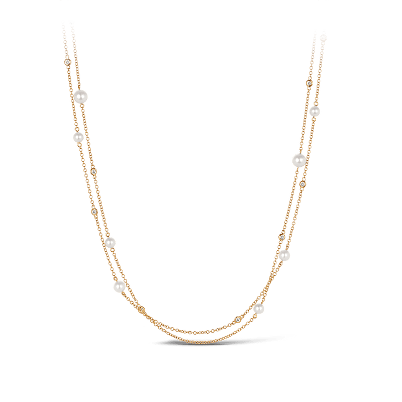 Diamond and Akoya Pearl Necklace in 18ct Yellow Gold Hardy Brothers Jewellers