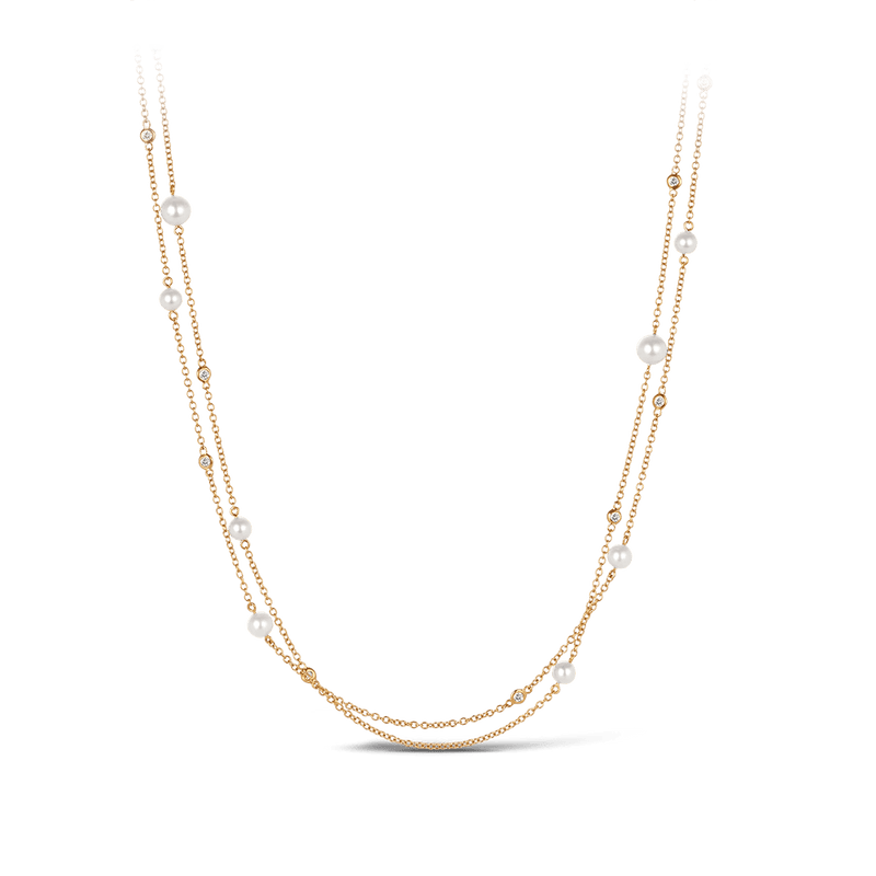Diamond and Akoya Pearl Necklace in 18ct Yellow Gold Hardy