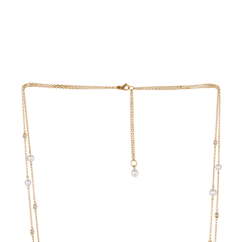 Diamond and Akoya Pearl Necklace in 18ct Yellow Gold Hardy Brothers Jewellers