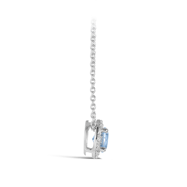 Halo Aquamarine and Diamond Pendant in 18ct White Gold Hardy Brothers 