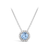 Halo Aquamarine and Diamond Pendant in 18ct White Gold Hardy Brothers 