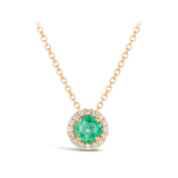 Halo Emerald and Diamond Pendant in 18ct Yellow Gold Hardy Brothers 