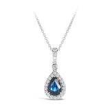 Pear Halo Sapphire and Diamond Pendant in 18ct White Gold Hardy Brothers 