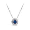 Halo Sapphire and Diamond Pendant in 18ct White Gold Hardy Brothers 
