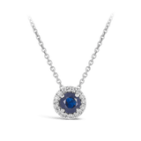 Halo Sapphire and Diamond Pendant in 18ct White Gold Hardy Brothers 