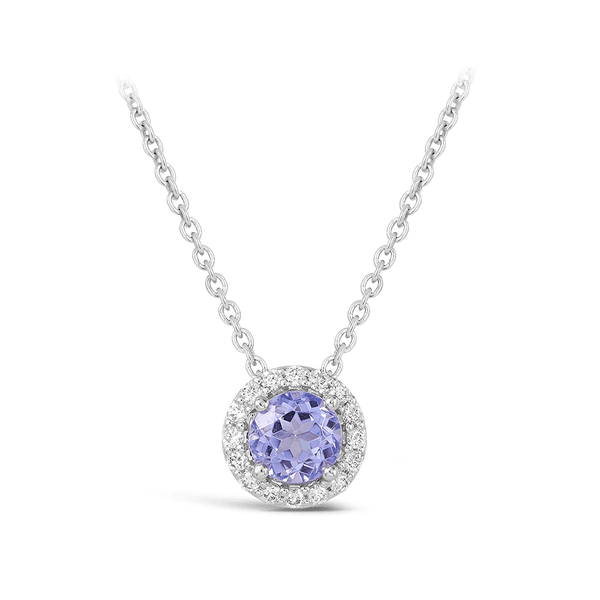 Halo Tanzanite and Diamond Pendant in 18ct White Gold Hardy Brothers 