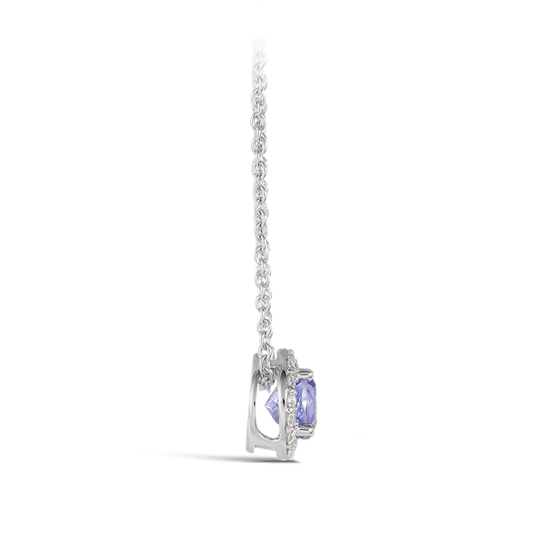 Halo Tanzanite and Diamond Pendant in 18ct White Gold Hardy Brothers 