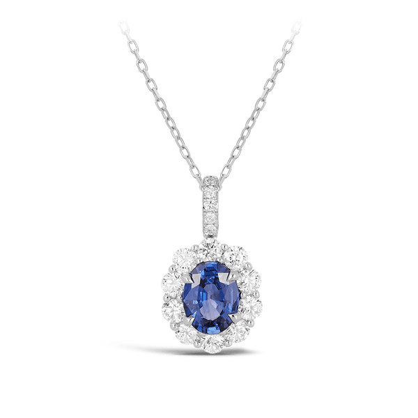 Sapphire and Diamond Pendant in 18ct White Gold Hardy Brothers 