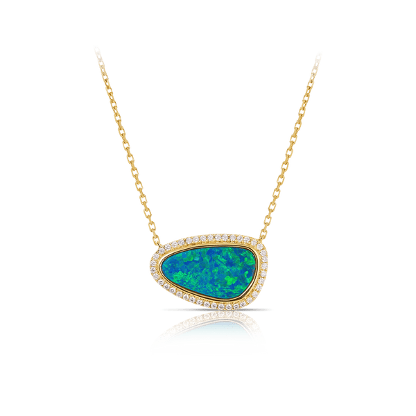 Australian Opal Necklace with Diamonds in 18ct Yellow Gold Hardy Brothers Jewellers