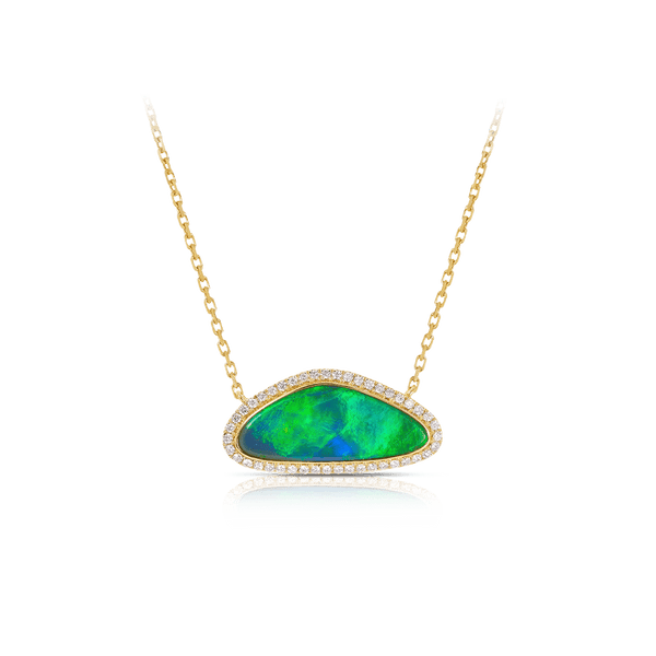 Australian Opal Necklace with Diamonds in 18ct Yellow Gold Hardy Brothers Jewellers