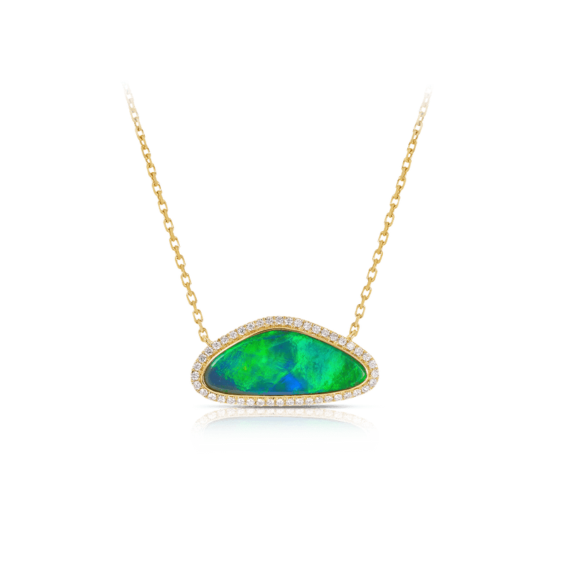 Australian Opal Necklace with Diamonds in 18ct Yellow Gold Hardy Brothers Jewellers