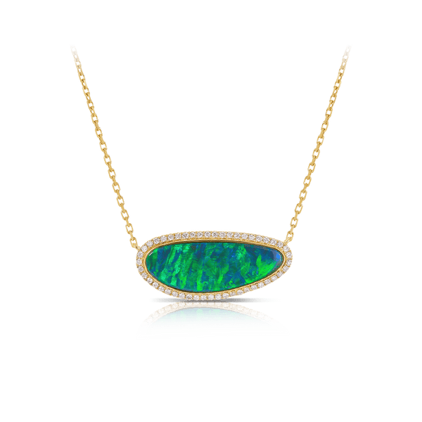 Australian Opal Necklace with Diamonds in 18ct Yellow Gold Hardy Brothers Jewellers