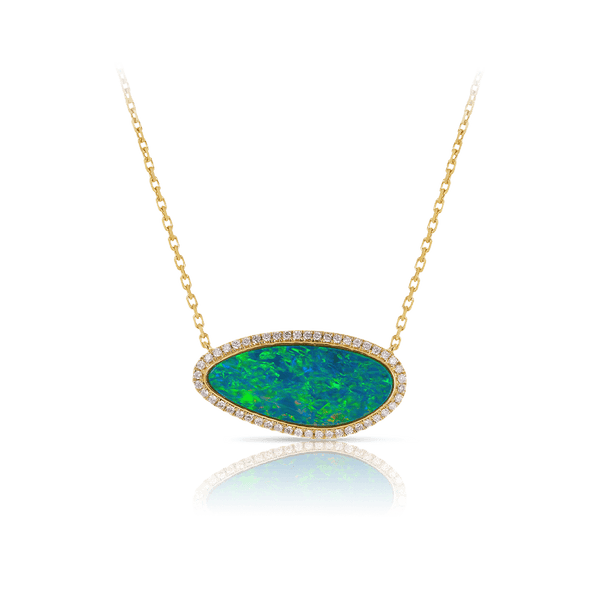 Australian Opal Necklace with Diamonds in 18ct Yellow Gold Hardy Brothers Jewellers