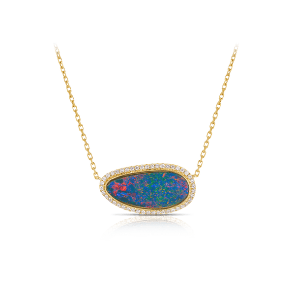 Australian Opal Necklace with Diamonds in 18ct Yellow Gold Hardy Brothers Jewellers