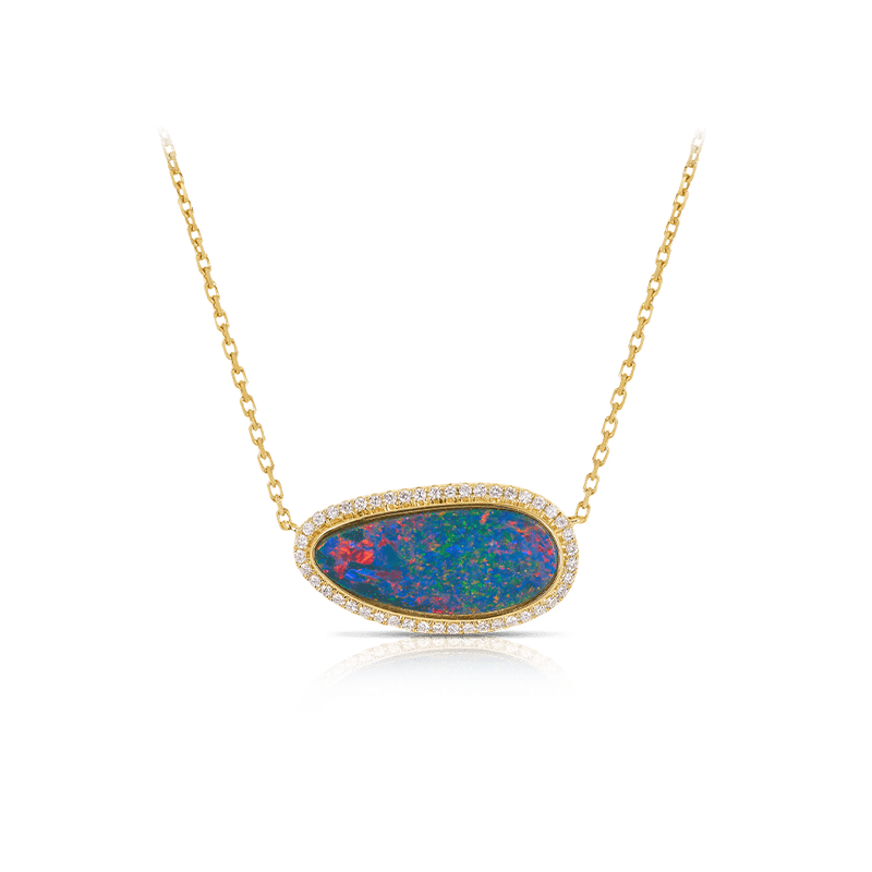 Australian Opal Necklace with Diamonds in 18ct Yellow Gold Hardy Brothers Jewellers