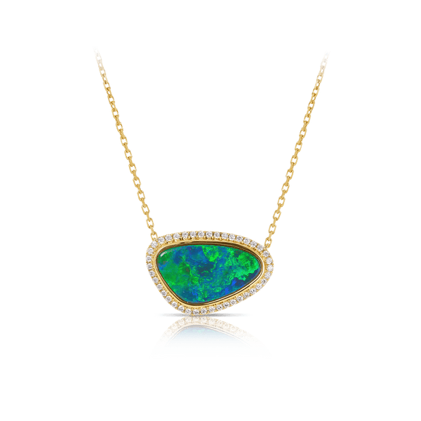 Australian Opal Necklace with Diamonds in 18ct Yellow Gold Hardy Brothers Jewellers