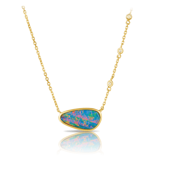 Australian Opal Necklace with Diamonds in 18ct Yellow Gold Hardy Brothers Jewellers