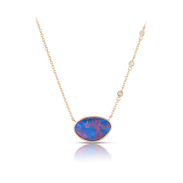 Australian Opal Necklace with Diamonds in 18ct Yellow Gold Hardy Brothers Jewellers