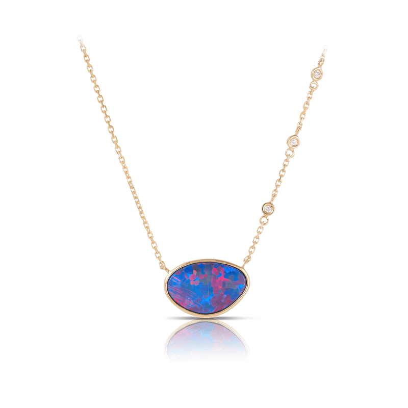 Australian Opal Necklace with Diamonds in 18ct Yellow Gold Hardy Brothers Jewellers