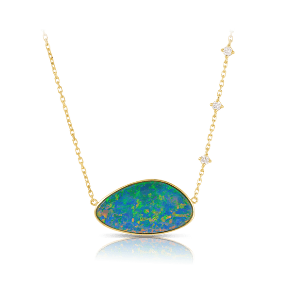 Australian Opal Necklace with Diamonds in 18ct Yellow Gold Hardy Brothers Jewellers