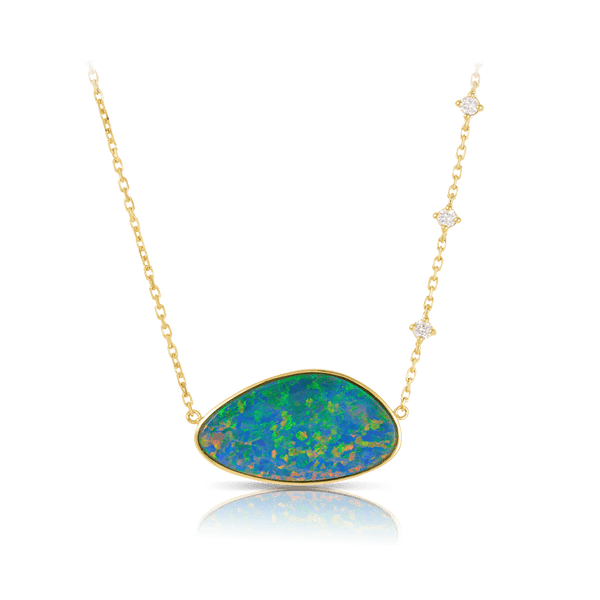 Australian Opal Necklace with Diamonds in 18ct Yellow Gold Hardy Brothers Jewellers