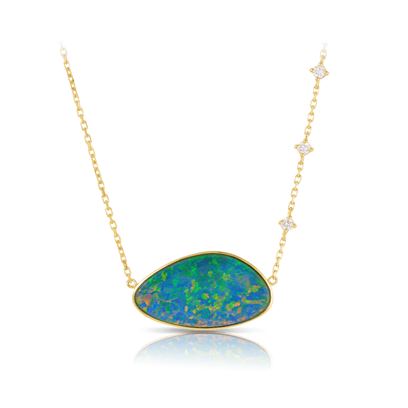 Australian Opal Necklace with Diamonds in 18ct Yellow Gold Hardy Brothers Jewellers