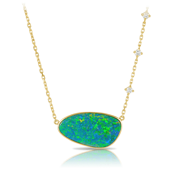 Australian Opal Necklace with Diamonds in 18ct Yellow Gold Hardy Brothers Jewellers