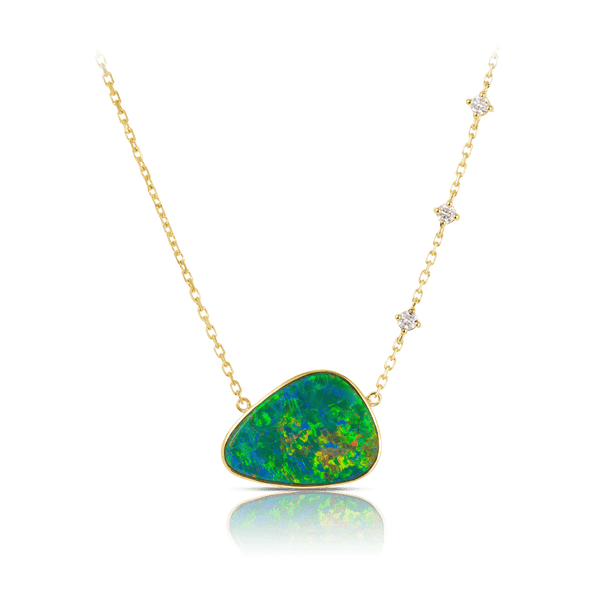 Australian Opal Necklace with Diamonds in 18ct Yellow Gold Hardy Brothers Jewellers