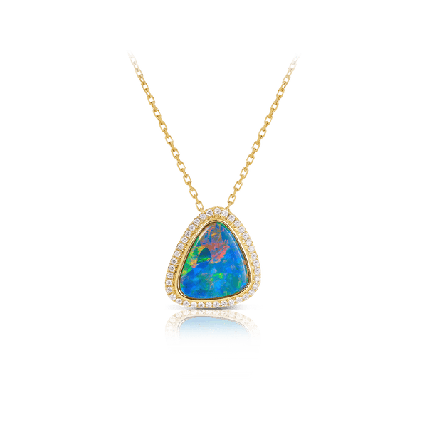 Australian Opal Necklace with Diamonds in 18ct Yellow Gold Hardy Brothers Jewellers