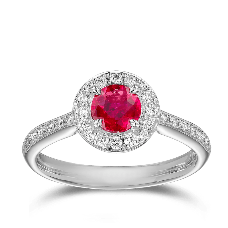 0.81ct Ruby and Diamond Halo Ring Hardy Brothers Jewellers