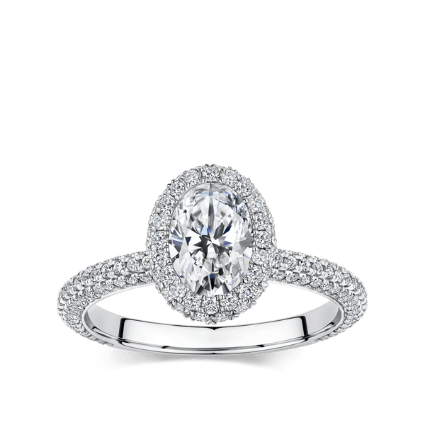 Raffiné 1.00 Carat Oval Halo Engagement Ring in 18ct White Gold Hardy Brothers 