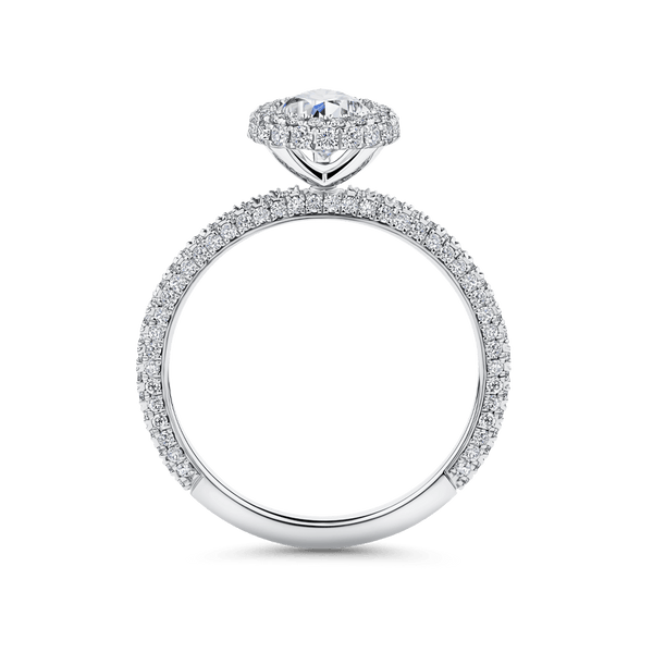 Raffiné 1.00 Carat Pear Halo Engagement Ring in 18ct White Gold Hardy Brothers 