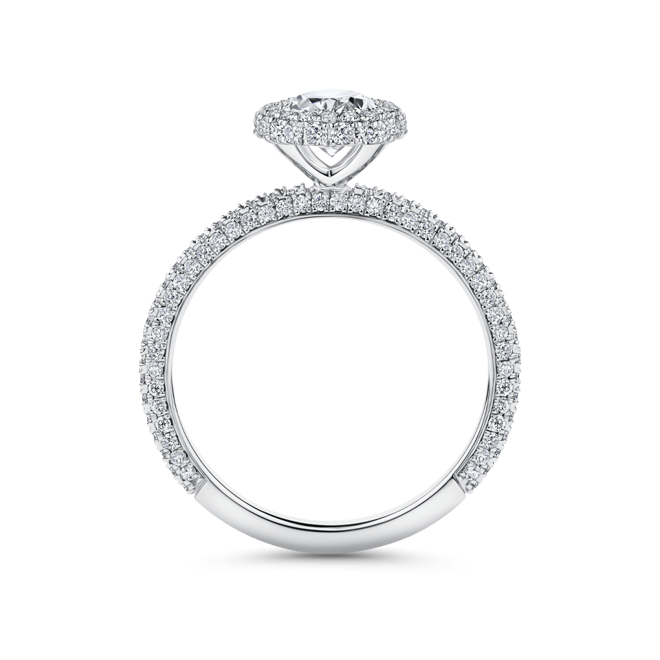 Raffiné 1.00 Carat Oval Halo Engagement Ring in 18ct White Gold Hardy Brothers 