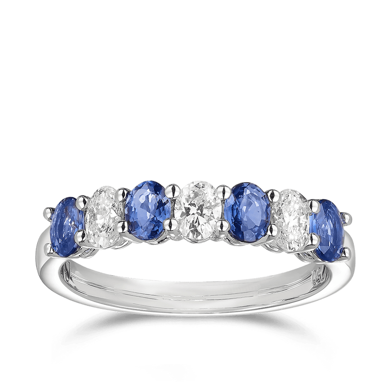 Oval Cut Sapphire and Diamond Ring in 18ct White Gold Hardy Brothers 