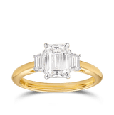 1.50 Carat Emerald Cut and Trapezoid Diamond Trilogy Engagement Ring in 18ct Yellow Gold Hardy Brothers 