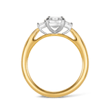 1.50 Carat Emerald Cut and Trapezoid Diamond Trilogy Engagement Ring in 18ct Yellow Gold Hardy Brothers 